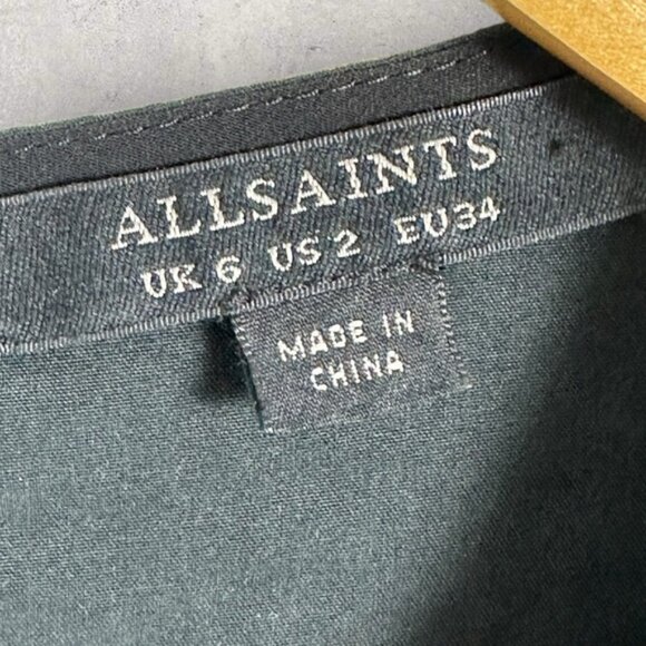 Allsaints Kaili Black Laced Dress Size 2 Shift Minimalist Split 100% Modal Mini - Picture 4 of 14